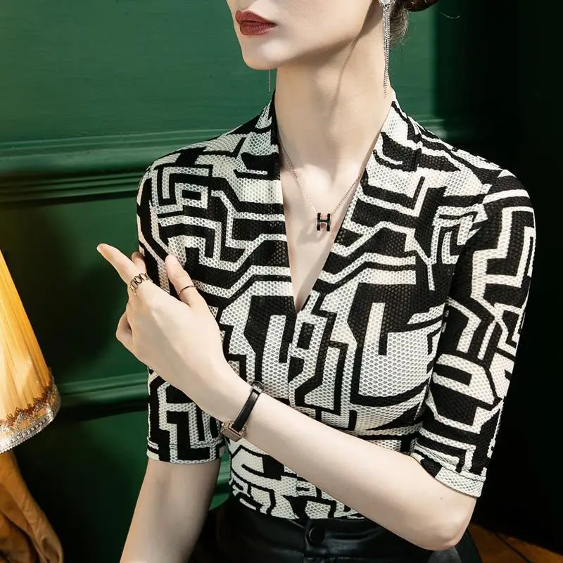 Camiseta Interior de Mujer con Estampado a Cuadros, Estilo Princesa, con Encaje, Patrón Geométrico, Cinco Mangas, Moda de Invierno