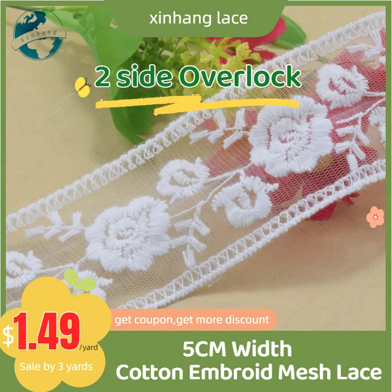 

3yards 5cm wide white lace cotton embroid lace sewing ribbon fabric guipure diy trims warp knitting DIY Garment Accessories#3288