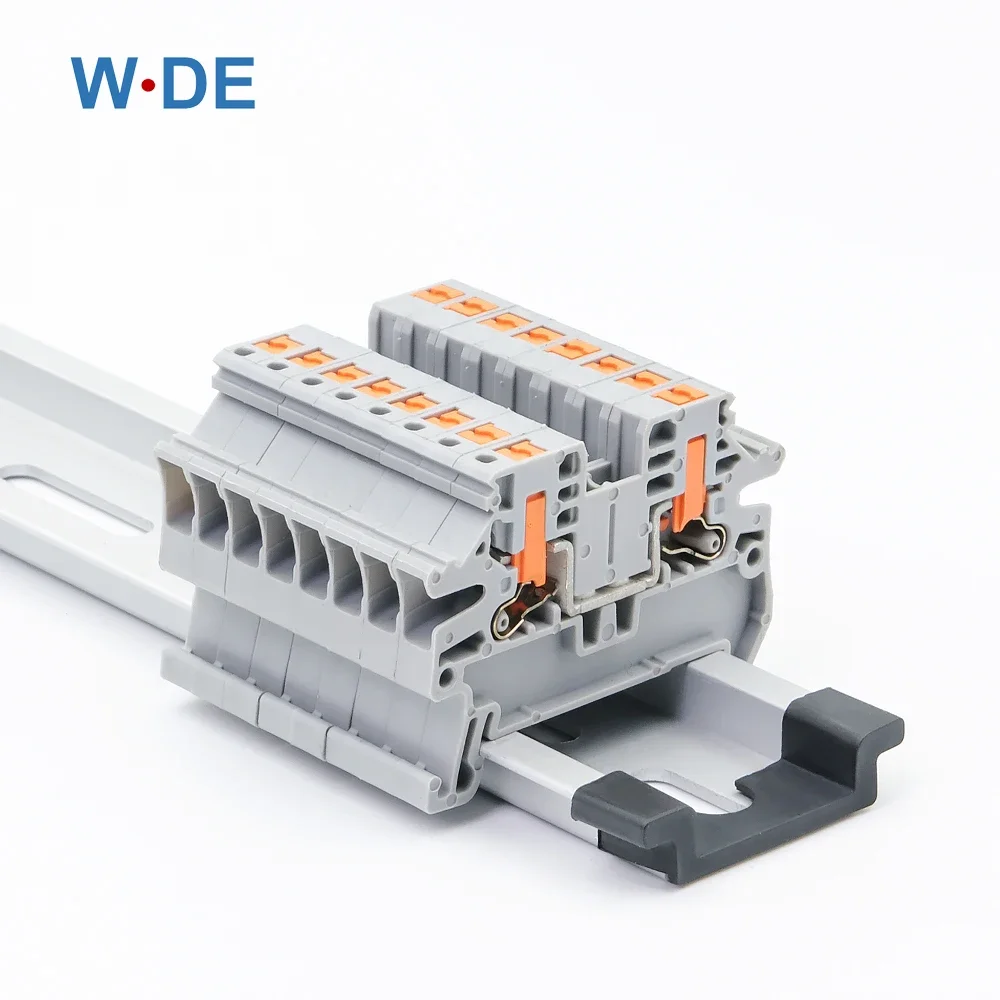 10Pcs DIN Rail Terminal Block PTV-2.5 Push-In Terminal Connector Spring Side-Entry 2.5mm² Cable Wiring Conductor PTV2.5