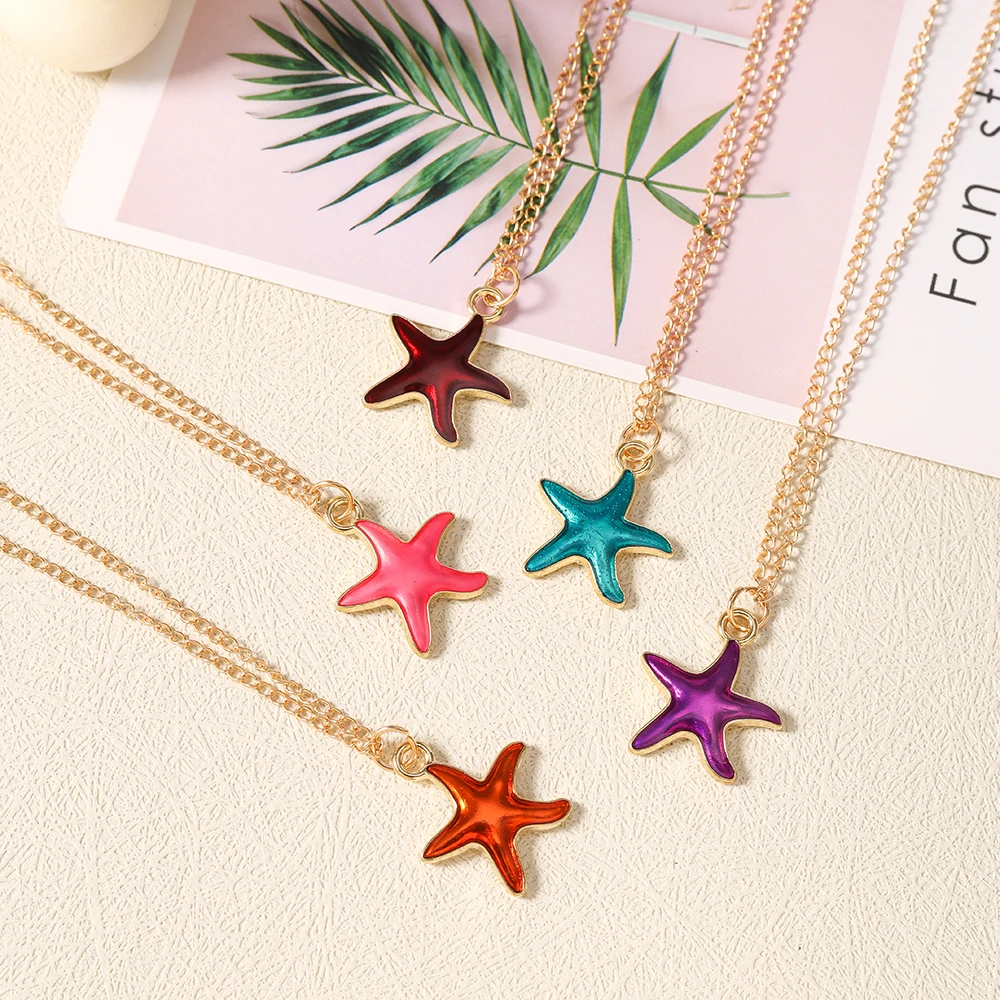 Aihua Niedliche Seestern-Anhänger-Halskette für Frauen und Mädchen, bunte Sommer-Strandmode, Seestern-Halskette, Ohrringe, Schmuck, Geschenke – Detail 4