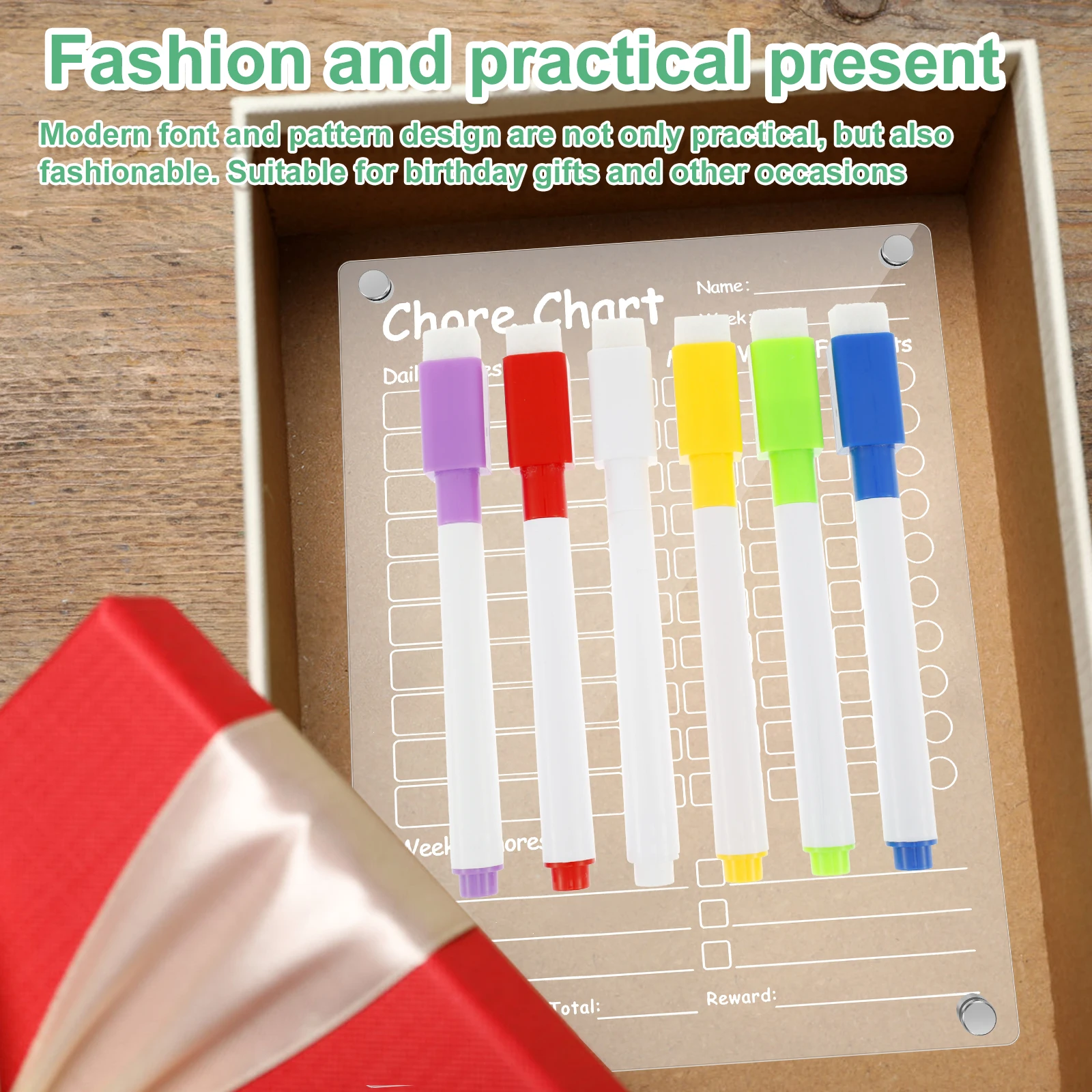 Magnetic Chore Chart Erasable Acrylic Fridge Family Daily to Do List with 6 Markers Kids Routine Checklist Task Planning Board