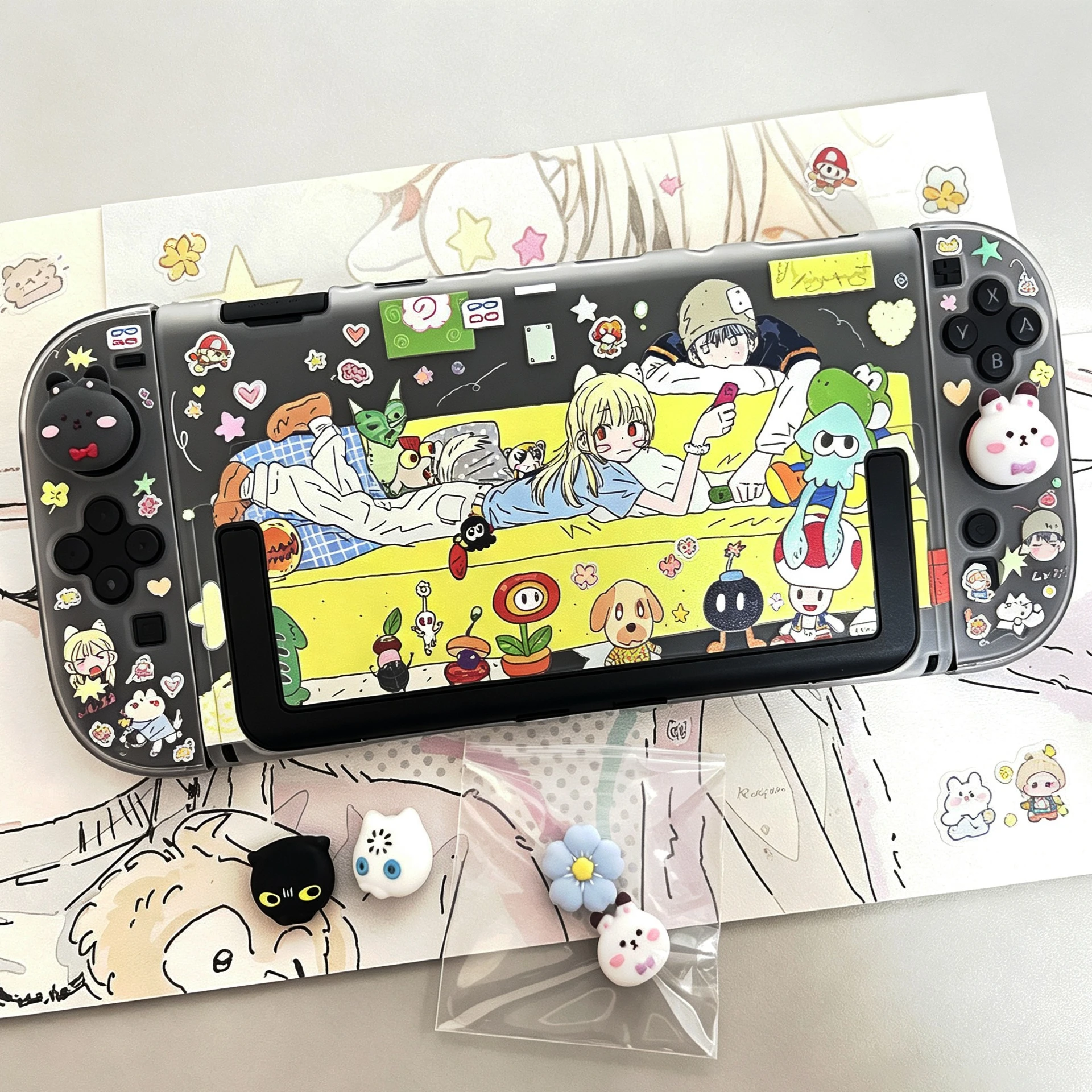ライト透明分割保護ケース-ニンテンドースイッチ2-oled対応-ドック接続可能-取り外し可能なジョイコンカバー-女の子向けギフト-アクセサリー