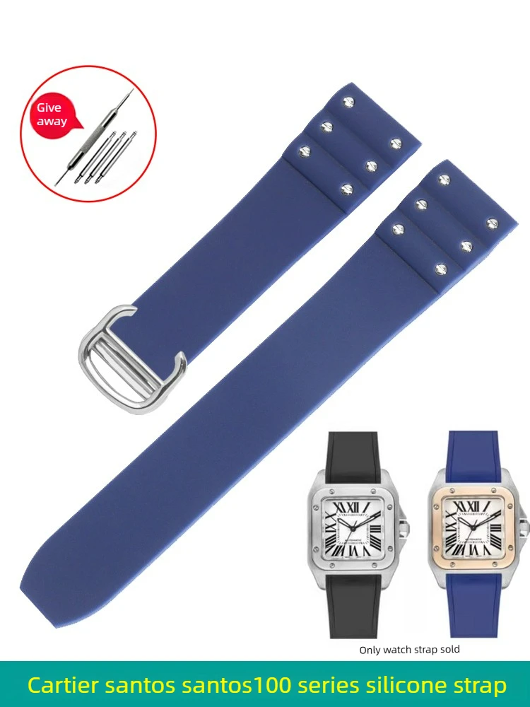 For Cartier Santos Santos Men's Folding Buckle Torsion Nails Rubber Silicone Strap Watch Strap 21mm