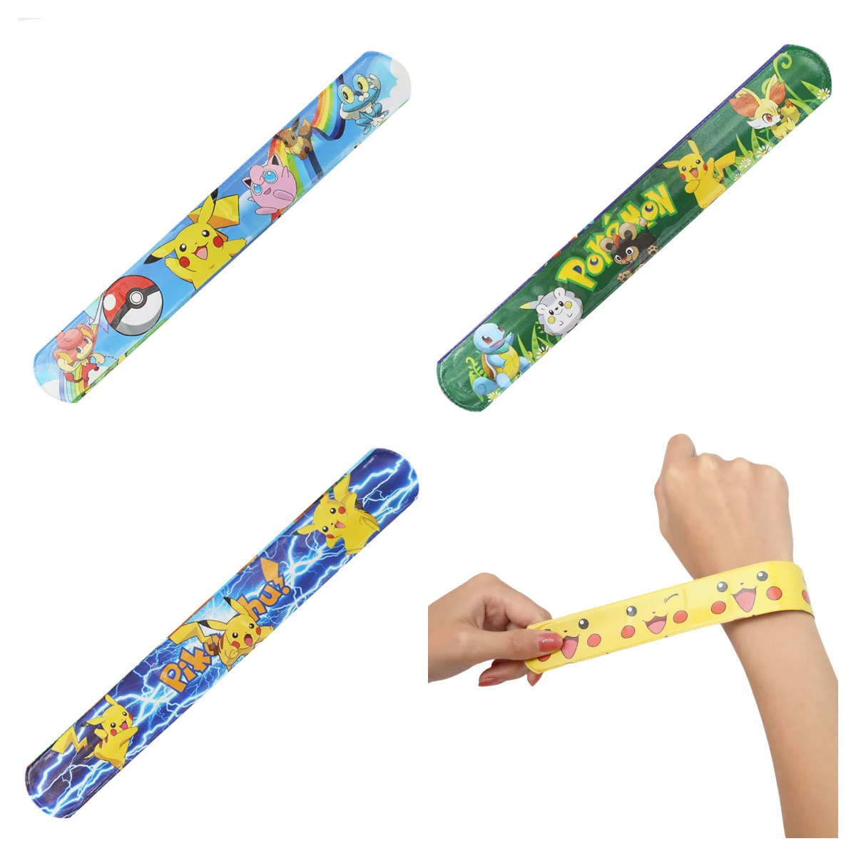 Pokemon Bracelet Wristbands slap Bracelet Doll Pikachu Characters snap band Children Pat Circle Educational Toys Birthday Gift