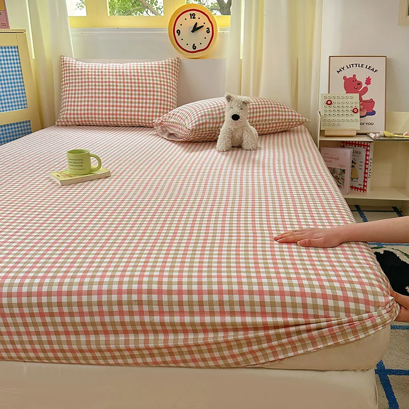 Spannbettlaken im karierten Stil, hautfreundliche Bettdecke, elastisches Bettlaken für Mädchen, Jungenzimmer, Couvre Lit Home Bettwäsche (kein Kissenbezug)