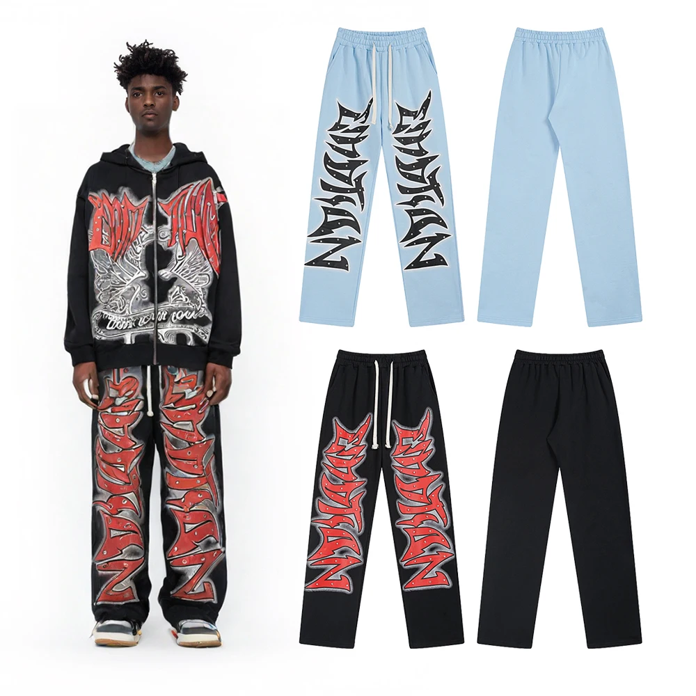 

Y2K Свободные брюки в уличном стиле Уличная мужская одежда Хлопковые брюки в стиле хип-хоп со стразами Повседневные мешковатые спортивные штаны большого размера
