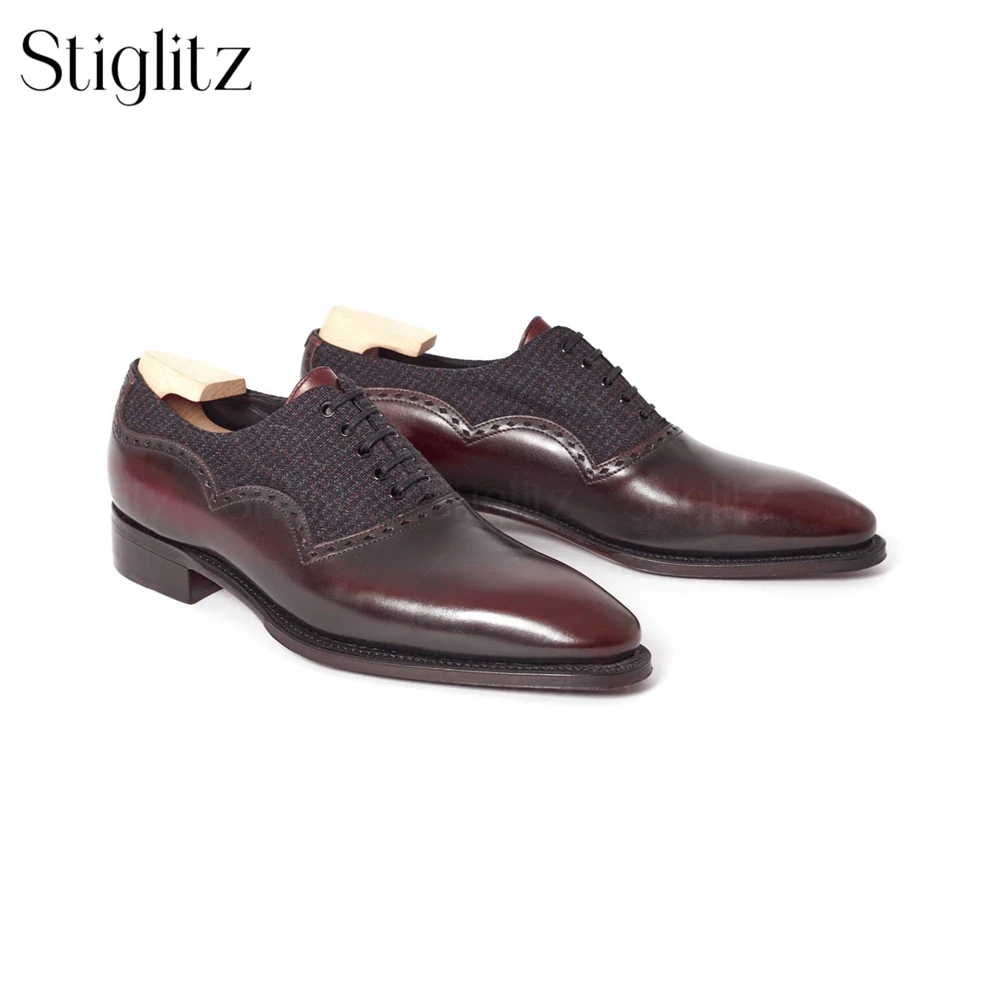 Five-Eyelet Oxford Shoes Retro British Style Polished Calfskin Shoes Comfortable Almond Toe Men Business Dress Shoes for Banquet