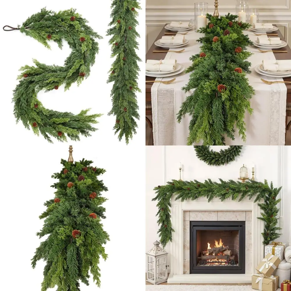 

Реалистичная рождественская гирлянда из сосны кипариса 6 футов x 2 сосновых шишек для внутреннего и наружного украшения