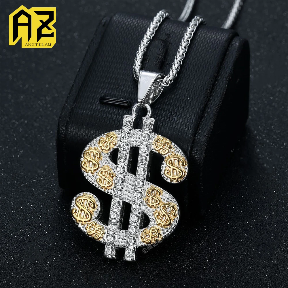 

Anztilam No Fade, доллар США, кулон из нержавеющей стали 316L со льдом и длинной цепочкой, ожерелья для женщин и мужчин, ювелирные изделия в стиле хип-хоп