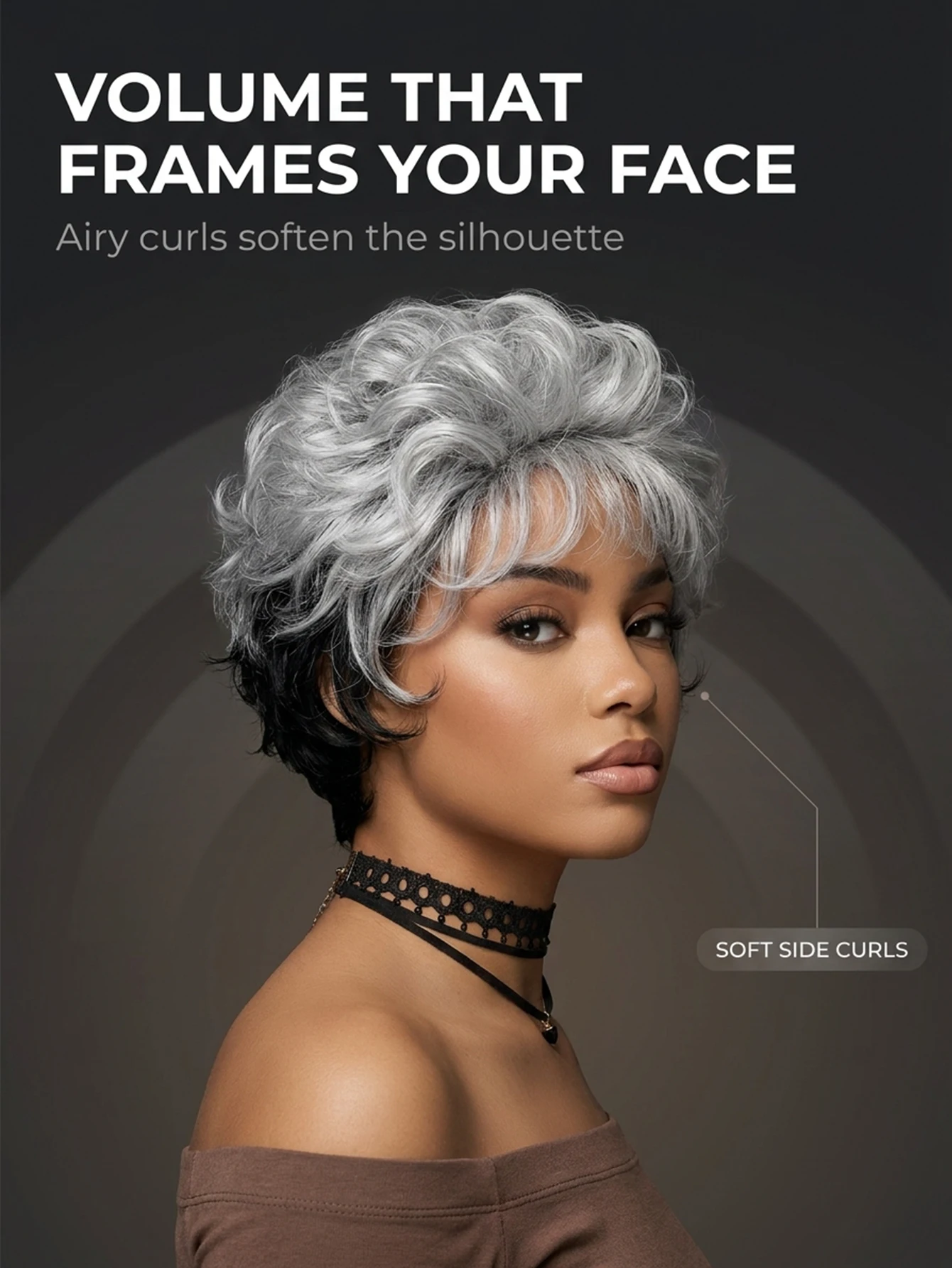 Women's Short Fluffy and Realistic Synthetic Fiber Costumes Ombre Grey Wigs for Cosplay, Parties, Stage Performances