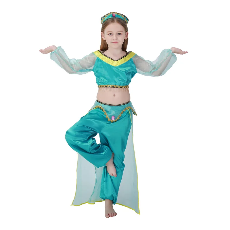 Child Aladdin Lamp Princess Jasmine Costume Girl Halloween Purim Arabian Princess Belly Dance Outfit Book Week Fancy Dress