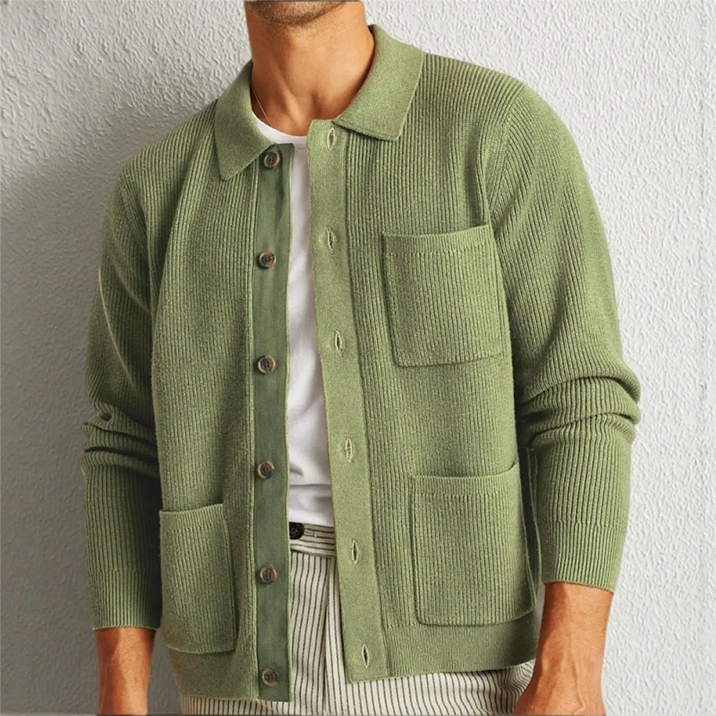 

High Densi Knitted irt Collar Long Sve Sweater Outerwear for Men Spring Autumn Sle Casual Wear Youth Faion SY006