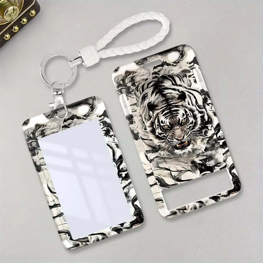 Ink Tiger Art Cover Case 1Pc Card Holder Retractable Credit Card Holders Holders Child Bus with lanyard Bank ID Badge