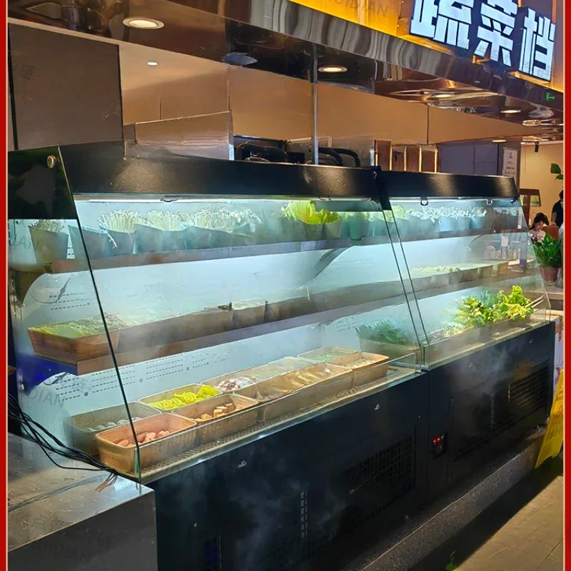 

Buffet open file dish spray display cabinet Self-service hot pot string incense after replenishment stainless steel ice freezer