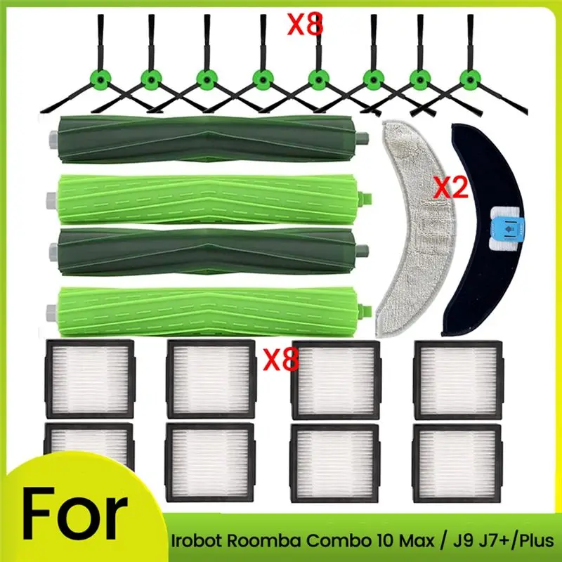 

ABHI-For Irobot Roomba Combo 10 Max J9 J7+/Plus Vacuum Cleaners Replacement Parts Moping Pad Side Brush Filter Roller Brush