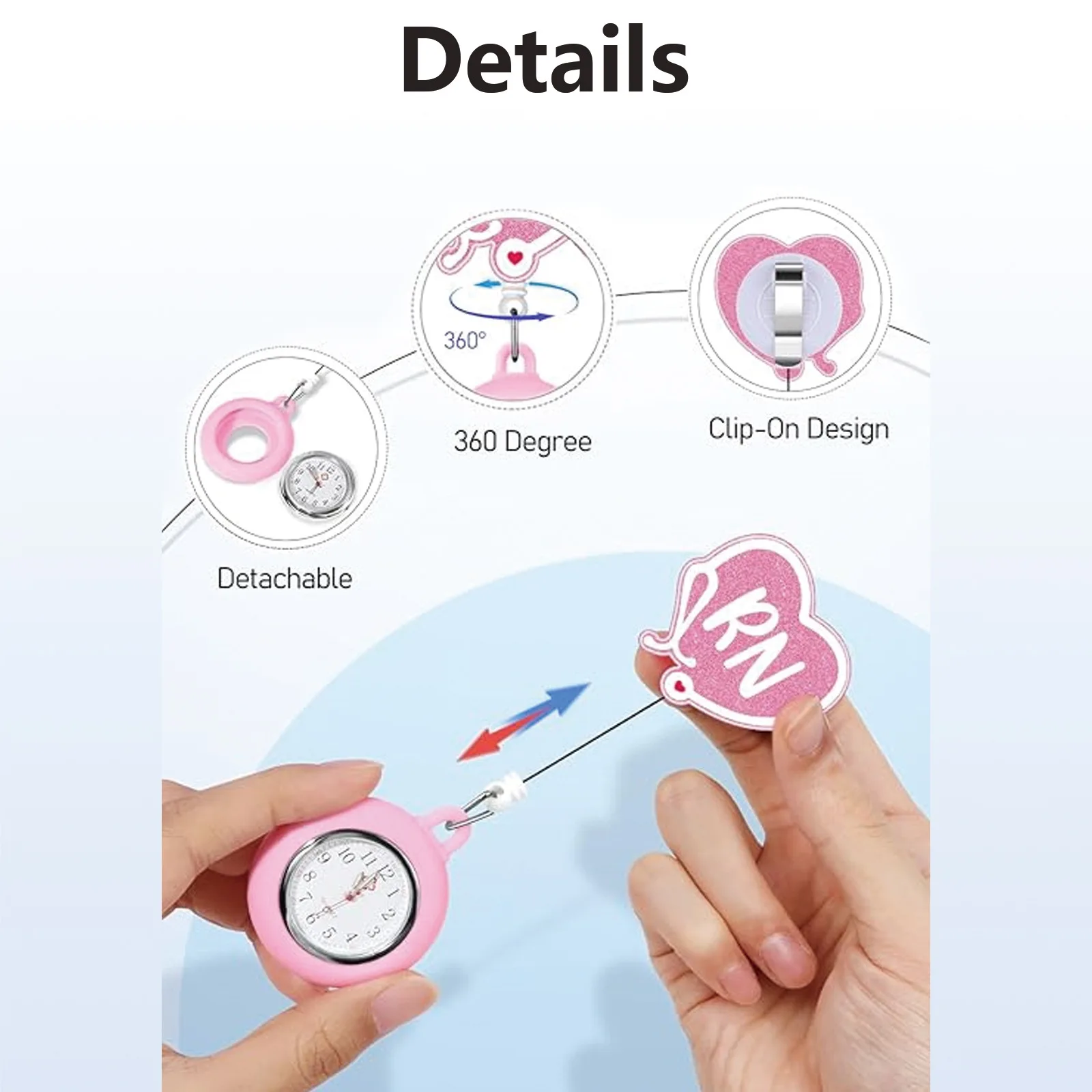 New Acrylic Retractable Nurse Badge Reel Pocket Watches Clip Hang Clockfashion Medical Doctor Id Card Holder Lanyard