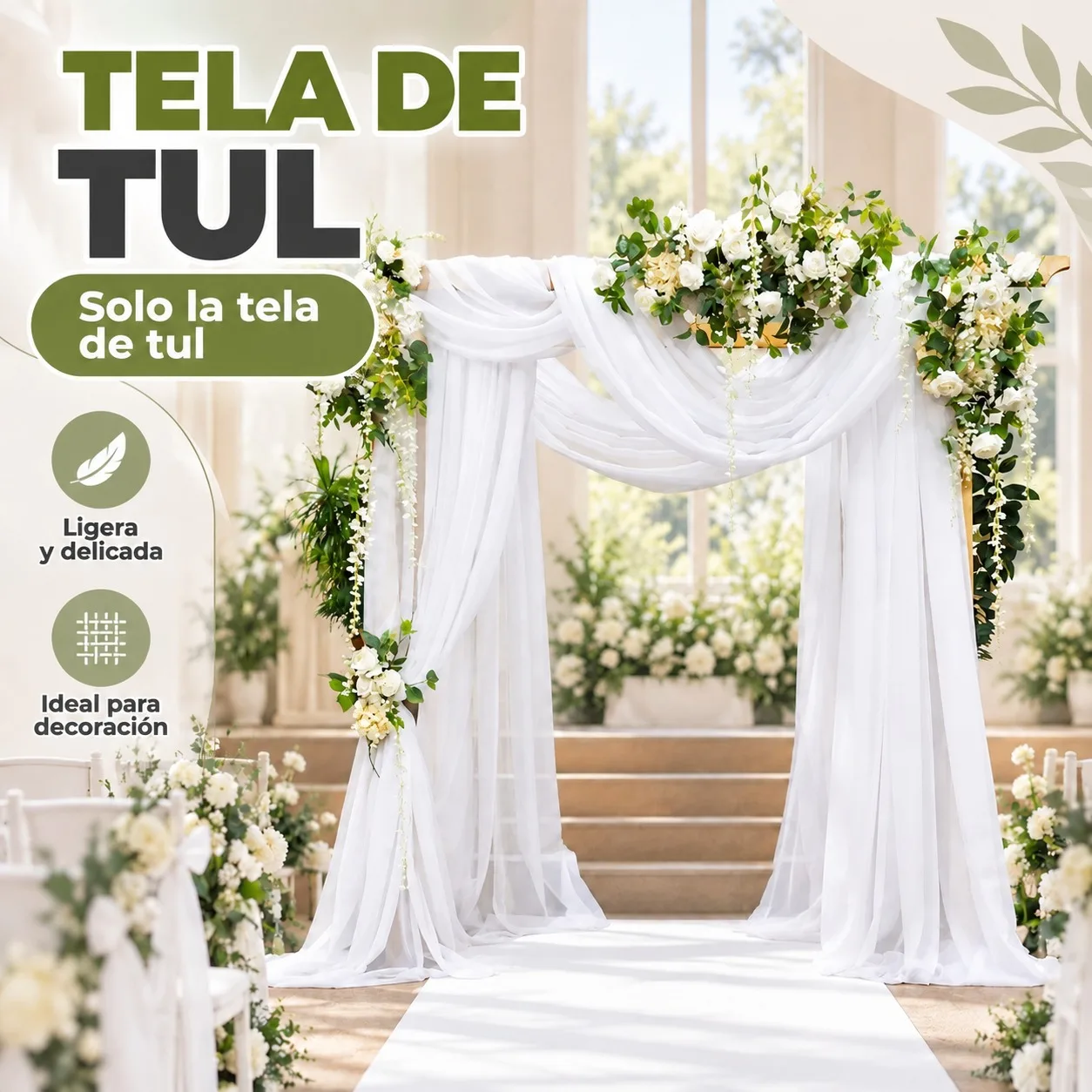 Tessuto in tulle per decorazioni di archi nuziali, 0,75 m x 8 m, elegante tenda in garza per eventi, cerimonie e feste, tessuto in poliestere leggero e traslucido per fondali fotografici