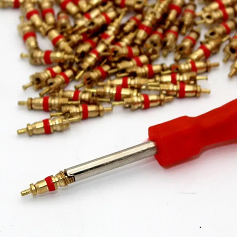 Valve Core Tool 10X Tire Valve Core Tool Copper Inflation Valve Core Valve Stem Core Part Replacement For Cars Semi-Trucks