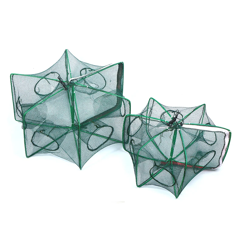 2022 1PC 6 Holes Folded Hexagon Fishing Net Crayfish Fish Trap Shrimp Catcher Cages