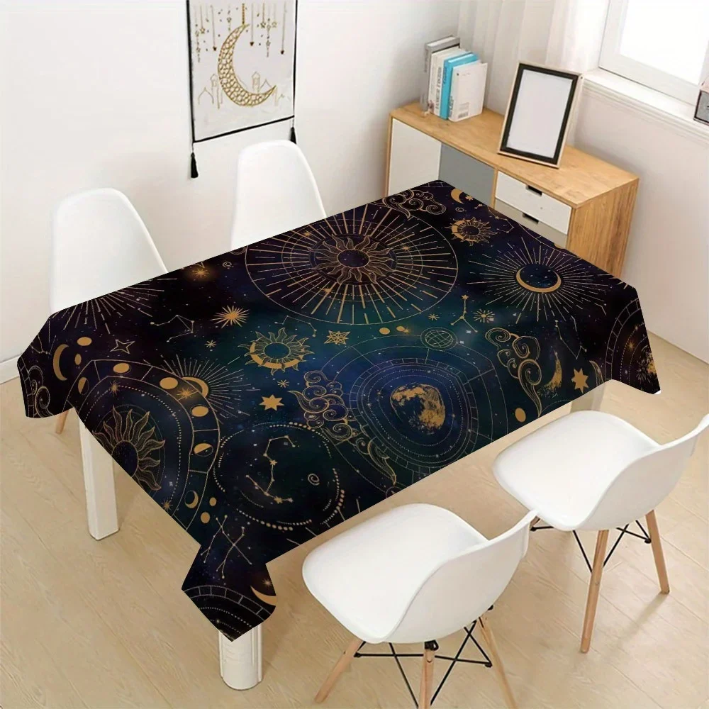 Nautical Celestial Galaxy Tablecloth Waterproof Spillproof Cloth for Dining Room Decor Astrology Star Map Table Cover