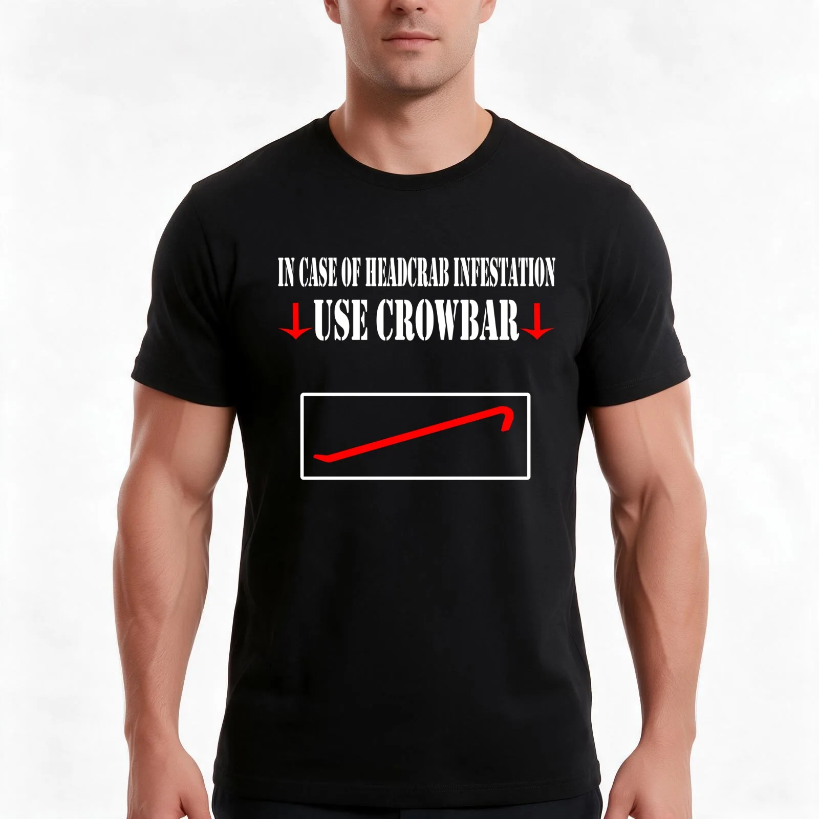 Half Life - Crowbar T-Shirt, Summer Casual Cotton Tee, Oversized Streetwear Tops, Vintage Graphic Print, Loose Fit Short Sleeve