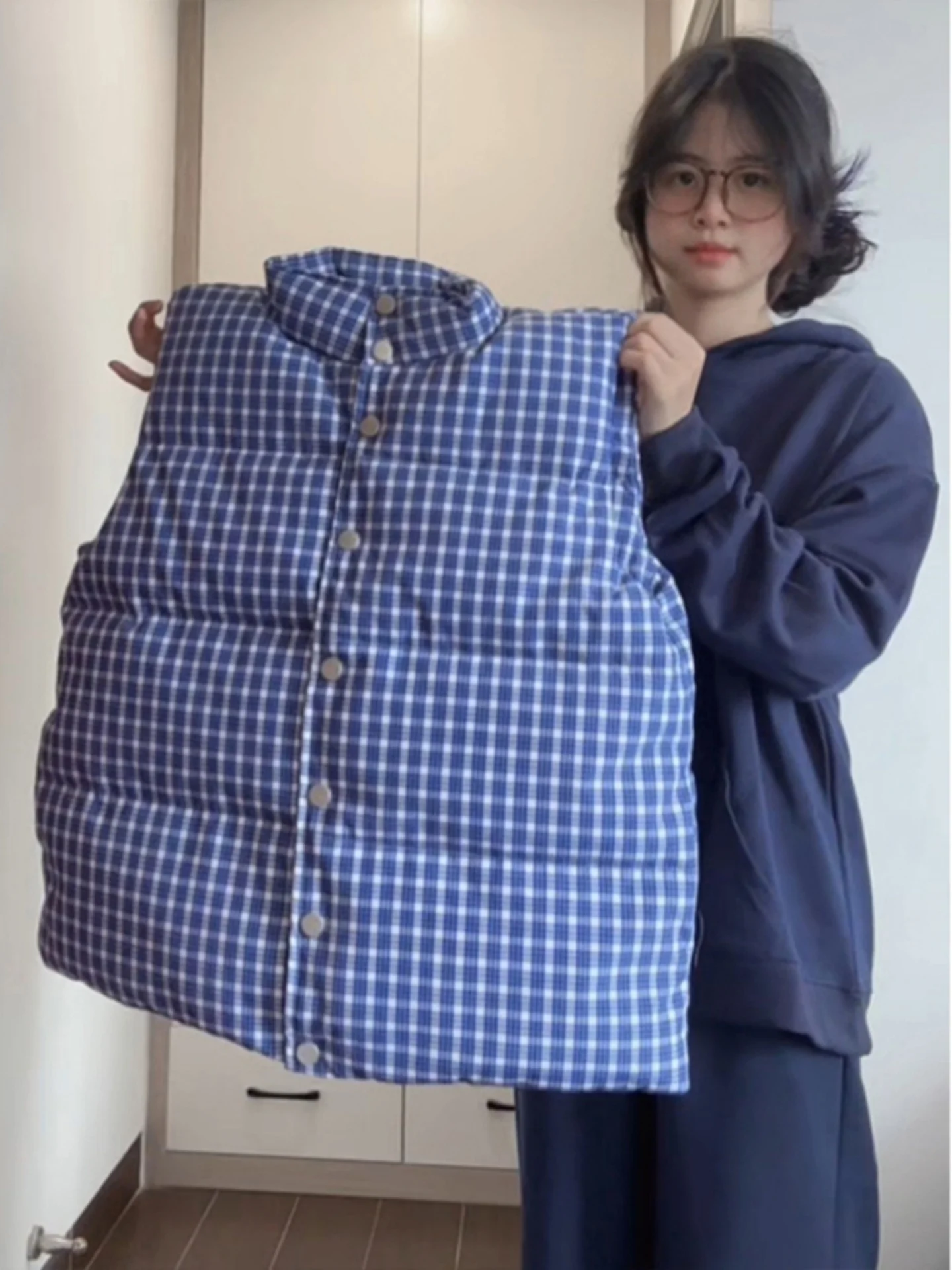 

Korean Sle Lazy Plaid Cotton Vest Women's Winter New Outerwear Stand Collar Thiened Cotton Jaet Svel Coat