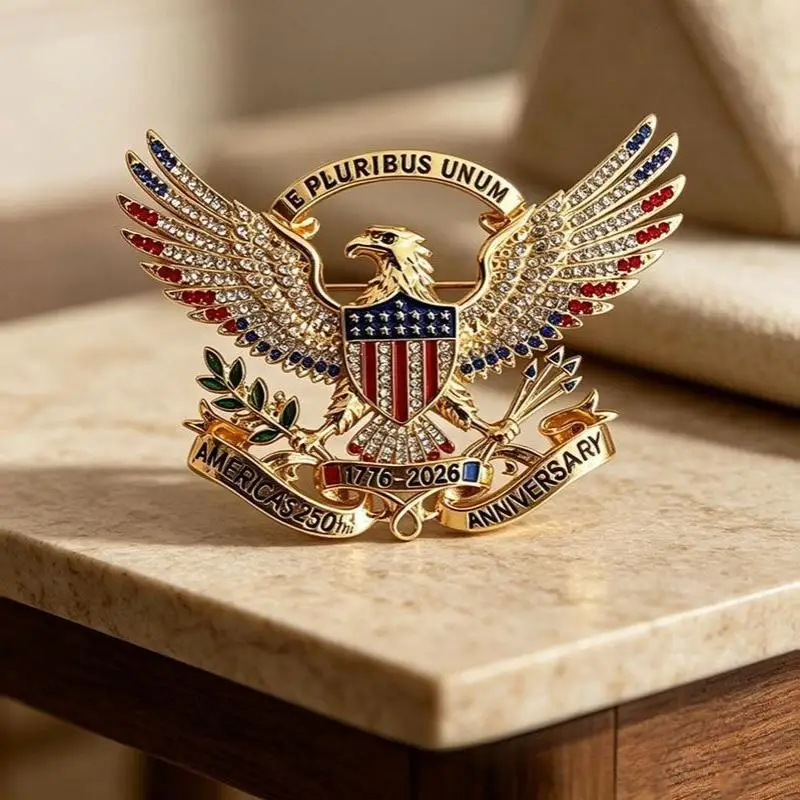 Rhinestone American Flag Brooch Beautiful Wreath Bow Design Long Lasting Shine Patriotic Jewelry for 4th of July Party Events