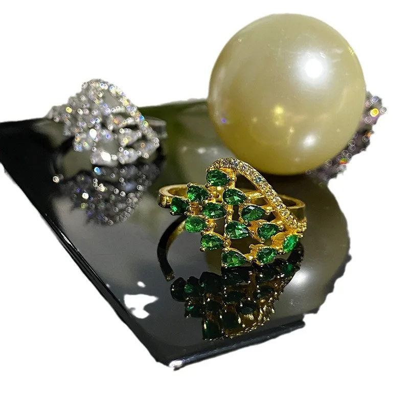 MDLFES Moissanite style Gemstone Ring Gold plated multi faceted teardrop zirconia star river sparkling diamond index ring