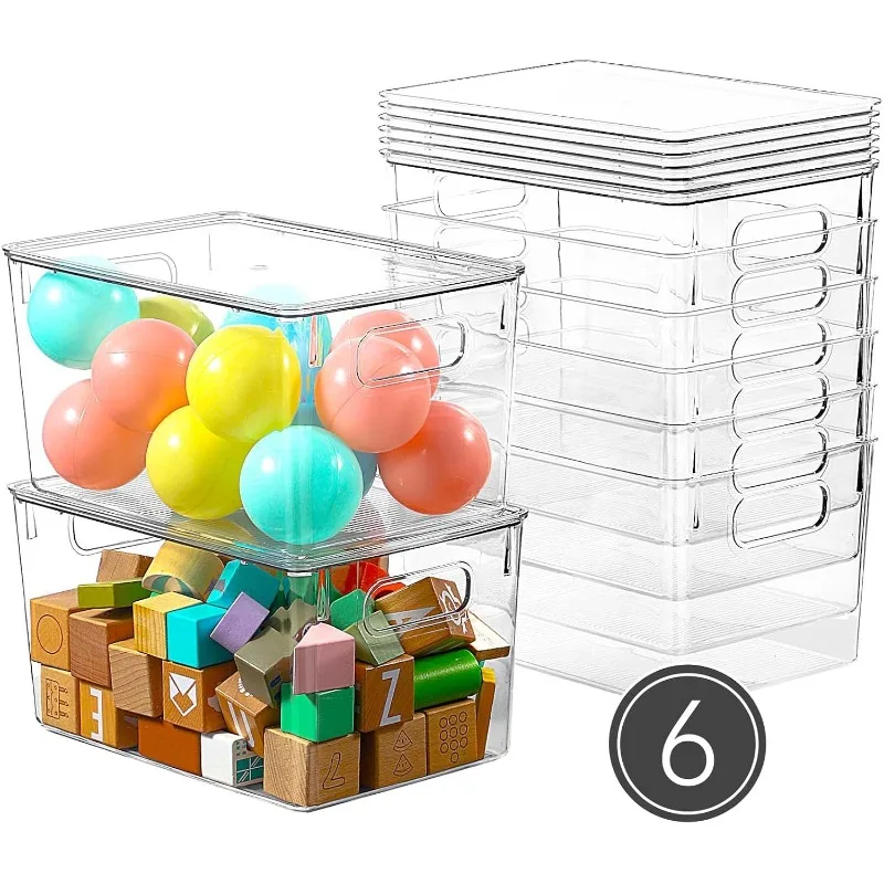 6 Pack Clear Bins with Lids, 7 Quart Stackable Boxes foand Organization, Plastic Storage Containers