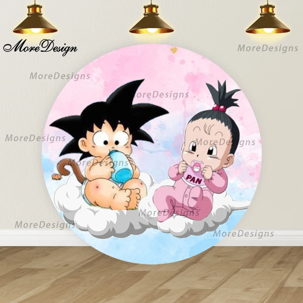 Dragon Ball Theme Gender Reveal Round Backdrop Covers Cylinder Covers Baby Shower Photo Background