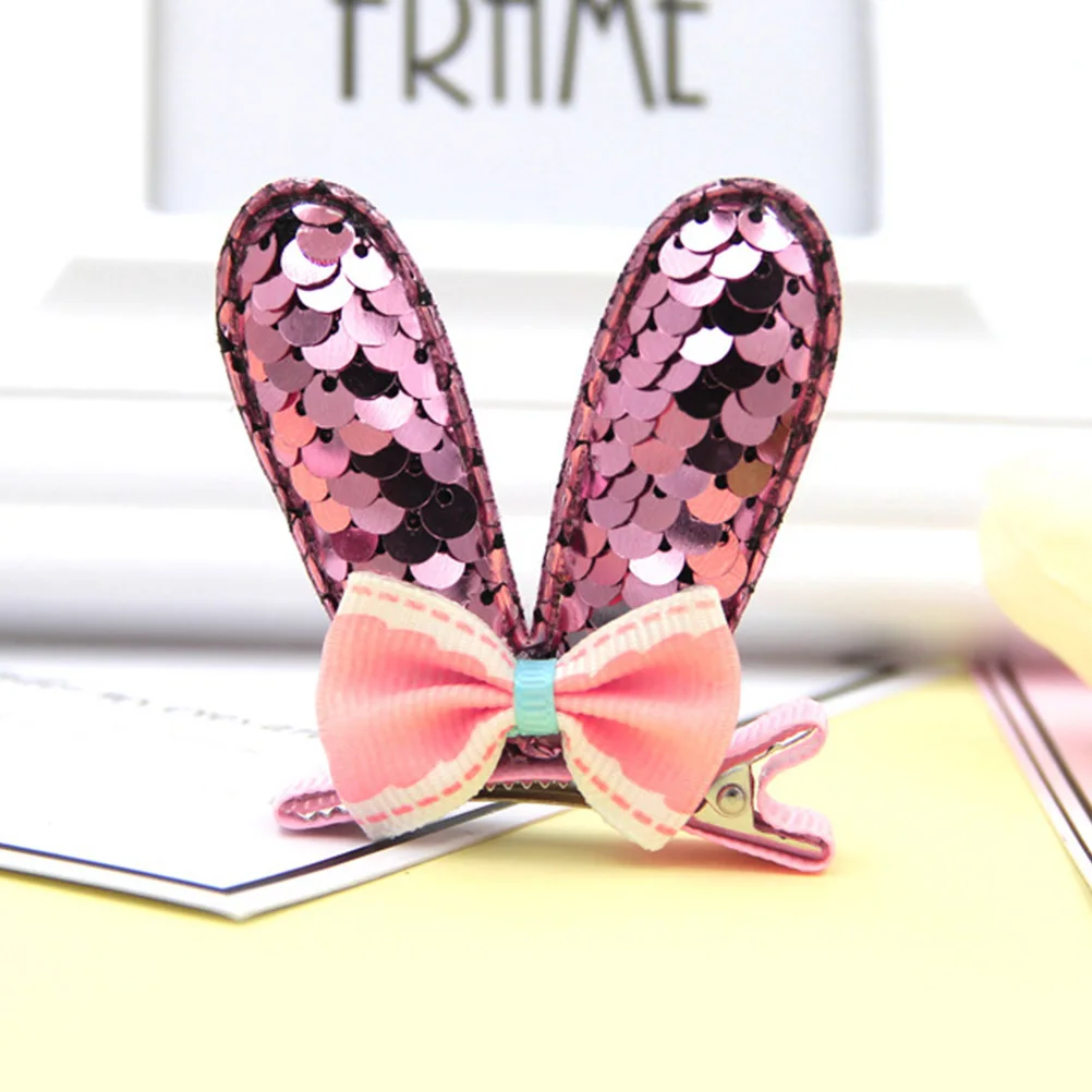 

8Pcs Bunny Ears Bow Sequins Hair Clips Barrettes Blue Pink Golden Rosy 2 Each Stylish Practical Accessory