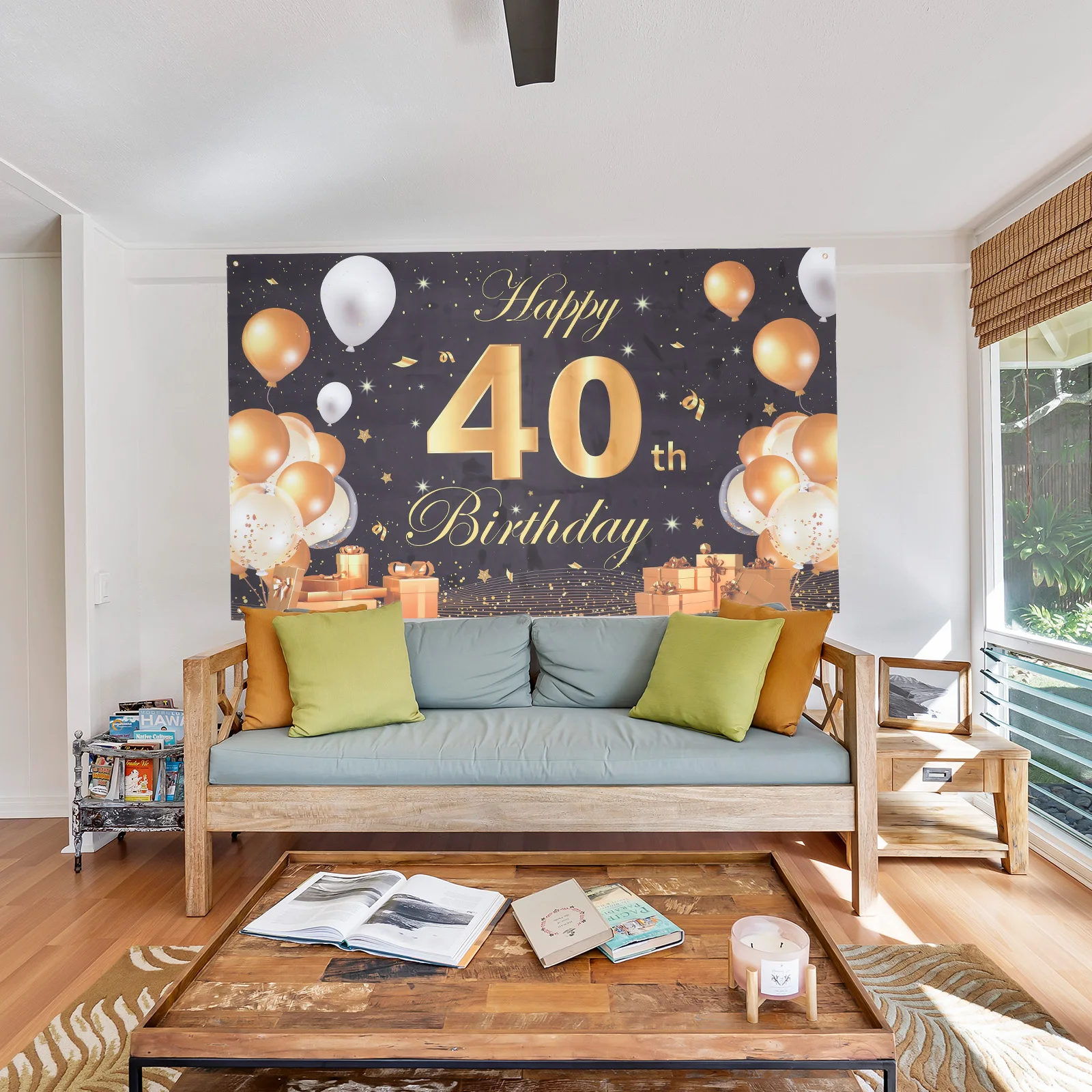 

40 Years Old Birthday Banner Man Decoration Large Polyester Merry Backdrop Bright Color Detailed Patterns Vibrant Photos Easy