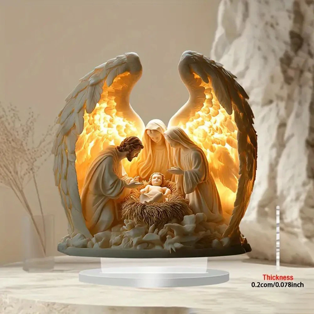 زخرفة مشهد المهد الحد الأدنى مشهد مسيحي زخرفة الاكريليك المهد الديكور رائعة الدينية الجدول الديكور #5