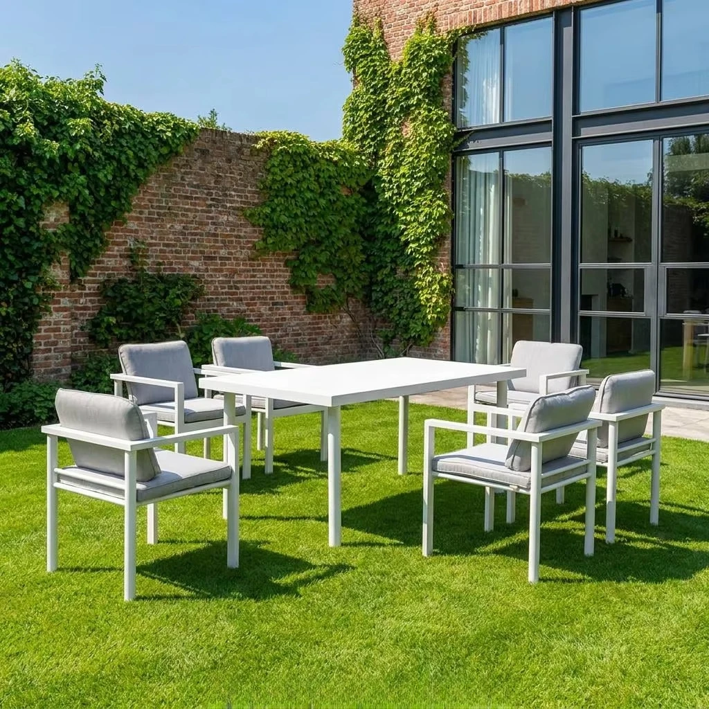 da- Berlin Aluminum Modern Dining Chair Table 7-Piece Garden Set for Apartment Villa Use Durable Outdoor Furniture