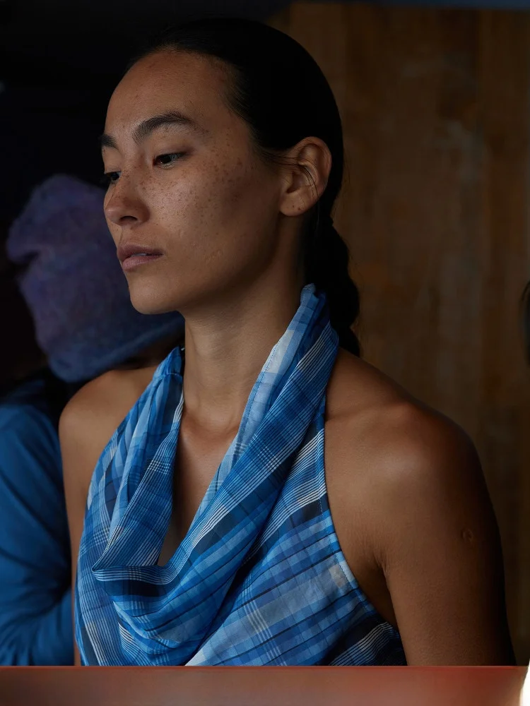 

Summer Silk Cotton Plaid Print ter Ne Bal Vest Waist Pleated Design Original Women's Faion Outerwear Top