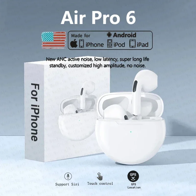 Original Air Pro 6 fone Wireless Bluetooth Earphones In Ear Earbuds Noise Cancelling Pods Headset For Apple iPhone Earphones