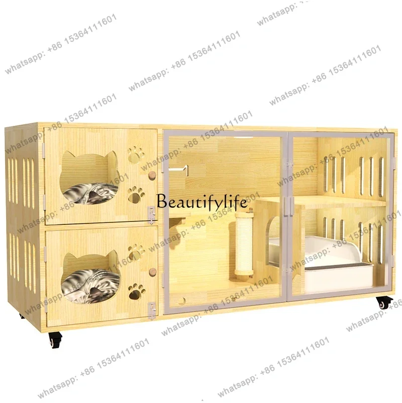 jj4 Villa Solid Wood Foster Cabinet Home Two Cattery Luxury Double Cat Nest Breeding Box