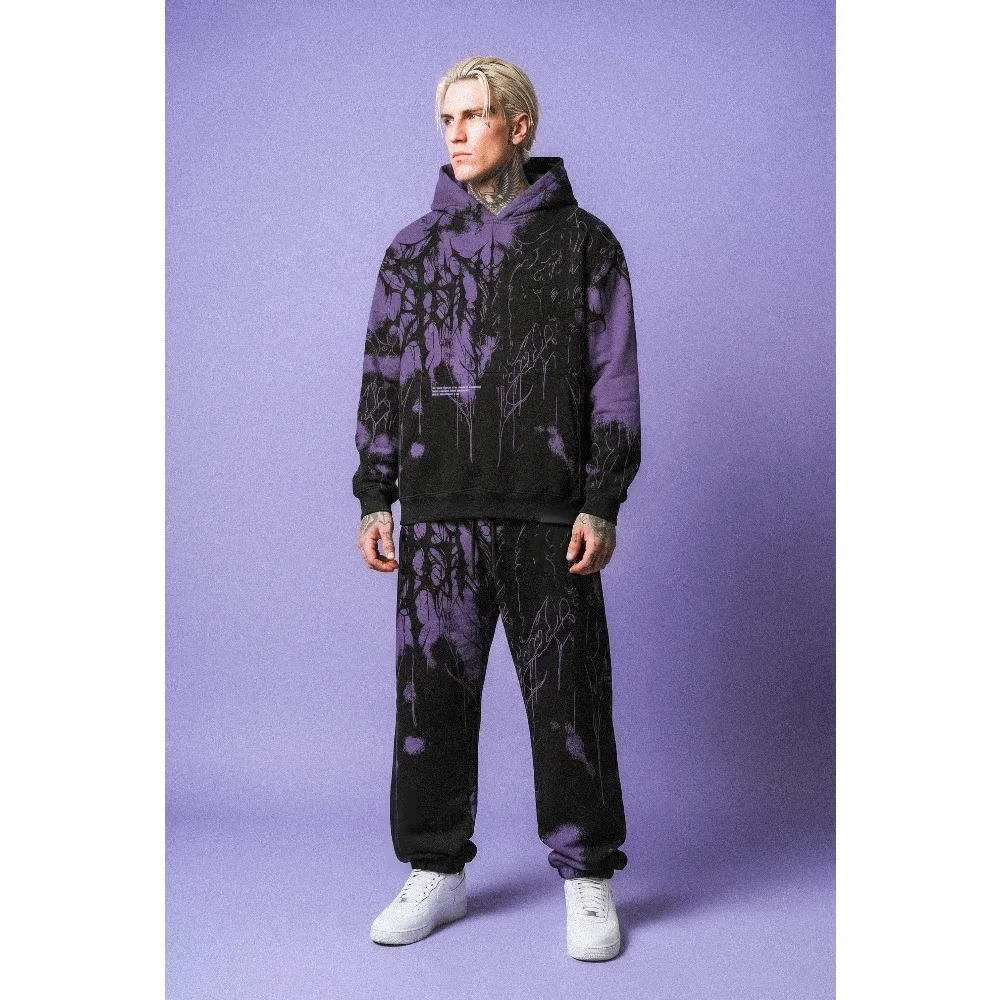 Two Piece Men's Outdoor Sports Set, Y2K Dark Gothic Hooded Sweatshirt, Men's Sweatshirt, Cheap Clothes, Street Trend, Devil