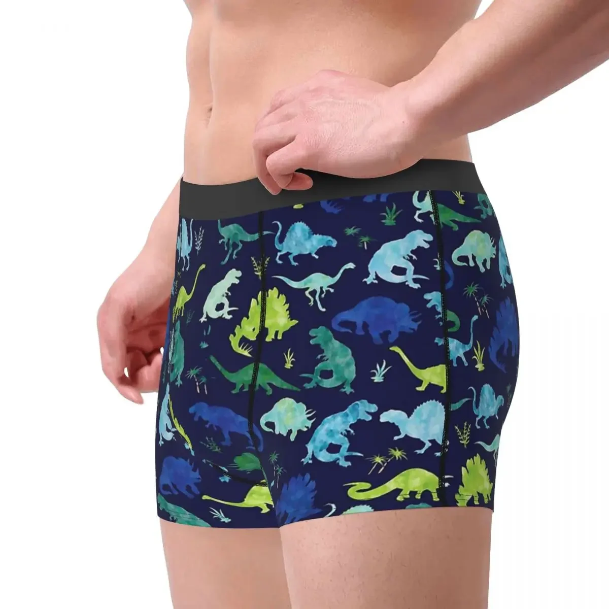 Dinosaur Dinosaurs Watercolor Blues Greens Dino Pattern Underpants Cotton Panties Man Underwear Sexy Shorts Boxer Briefs