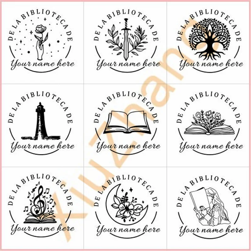 Custom Ex Libris Spanish Book Stamp - Personalized Library Ink Stamp Self-Inking Stamp from 'De La Biblioteca De Libro De Espano