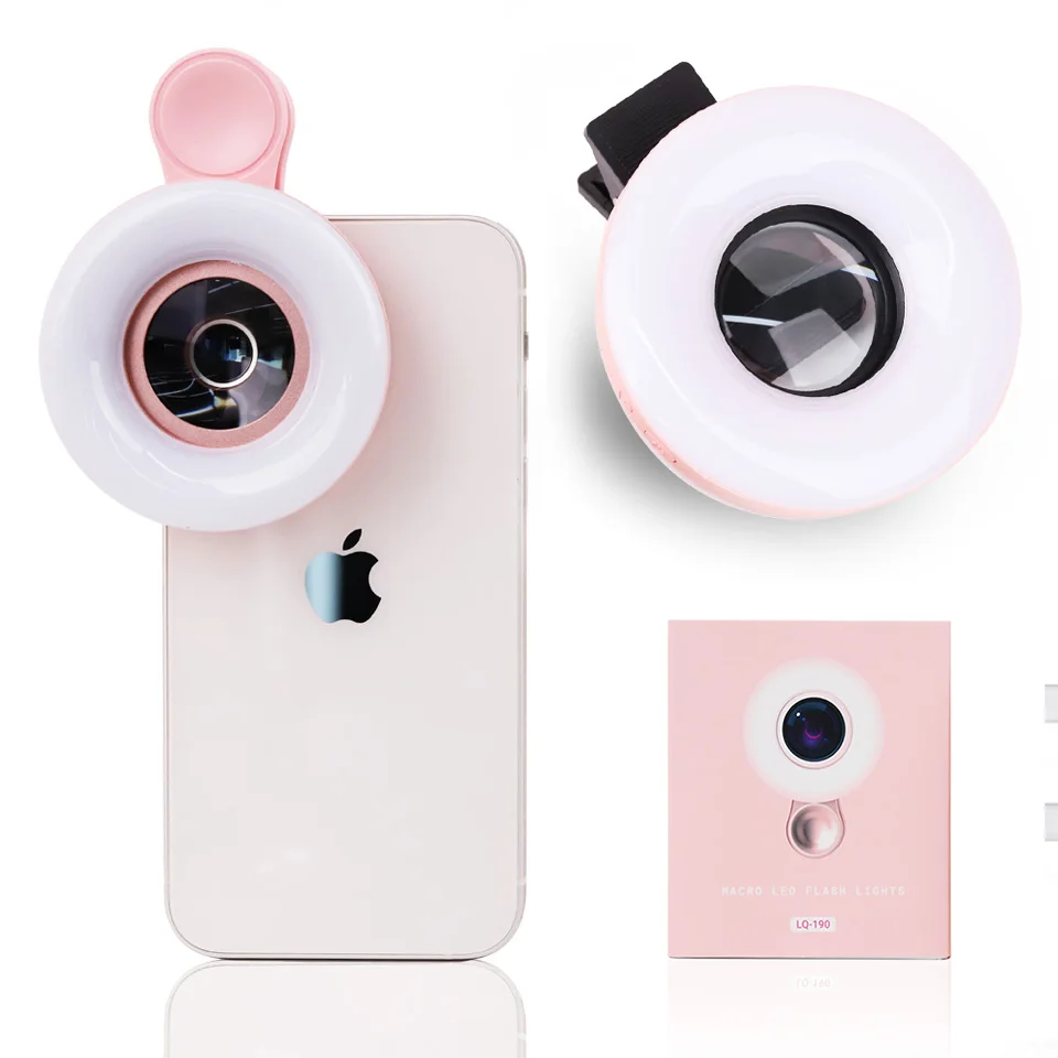

LED Selfie Fill Light Macro 2-in-1 Lens with Flash for Mobile Phone Universal Clip Professional HD Macro Lens for Eyelash Makeup