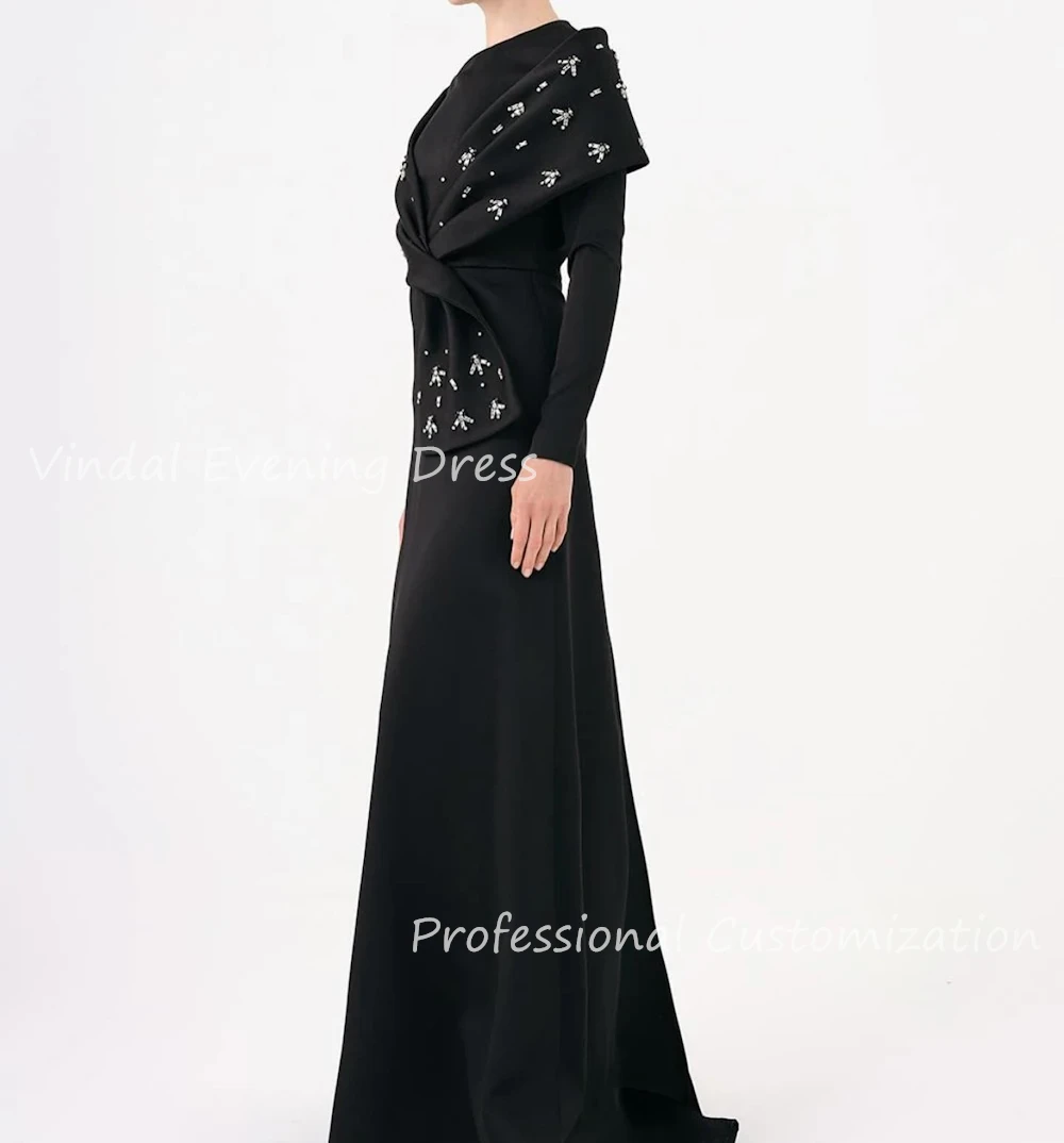 Vindal Prom Dress O-Neck Floor Length Sexy luxurious Crepe Beaded A-Line Ruffle Elegant Long Sleeves Saudi Arabia For 2024