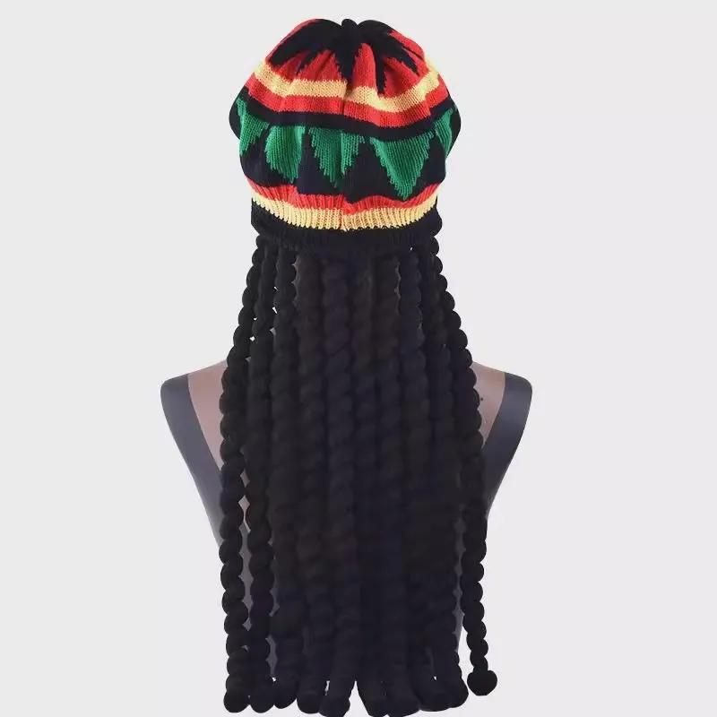Unisex Knit Braid Hat Men Dreadlocks Wig Bob Marley Caribbean Jamaican Bob Rasta Beanie Cap Hip Hop Cap Fancy Dress Up Headwear - view 2
