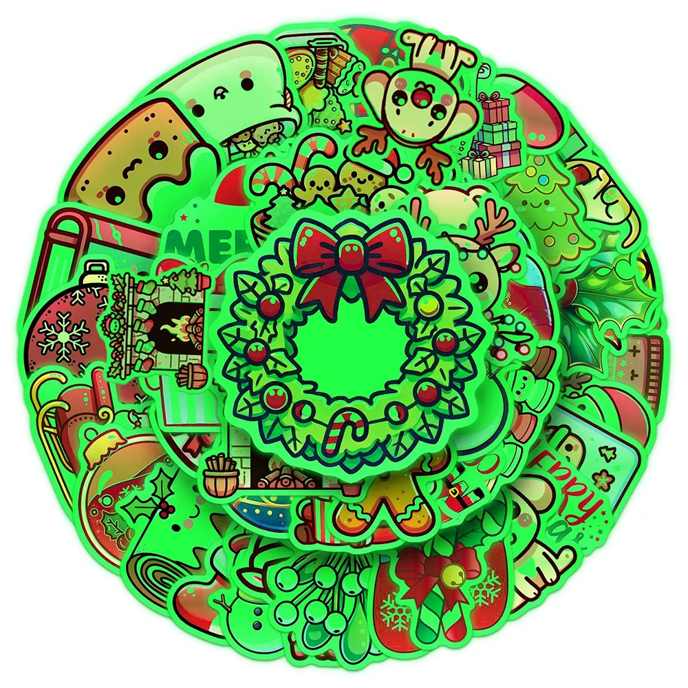 

10/30/52pcs Cartoon Merry Christmas Luminous Stickers Kawaii Elk Santa Claus Decals Guitar Phone Luggage Cute Sticker Decoration