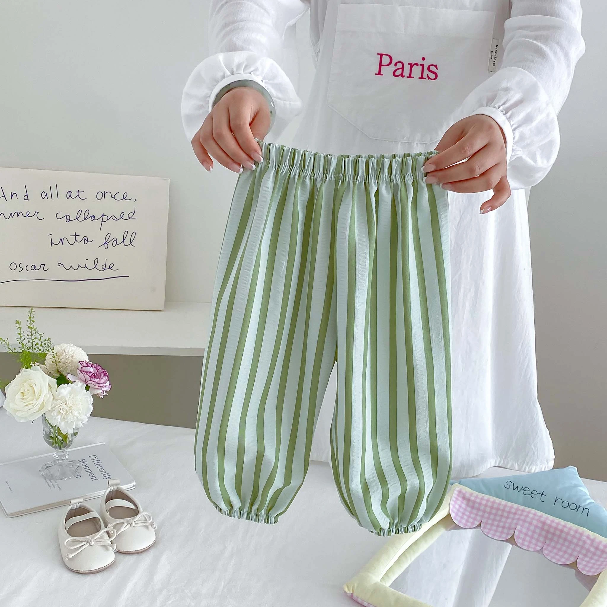Kids Casual Pants Spring Summer Clothes Striped Trousers Simple All-match  Bloomers Baby Trendy Loose Mosquito Pants Outer Wear - view 3