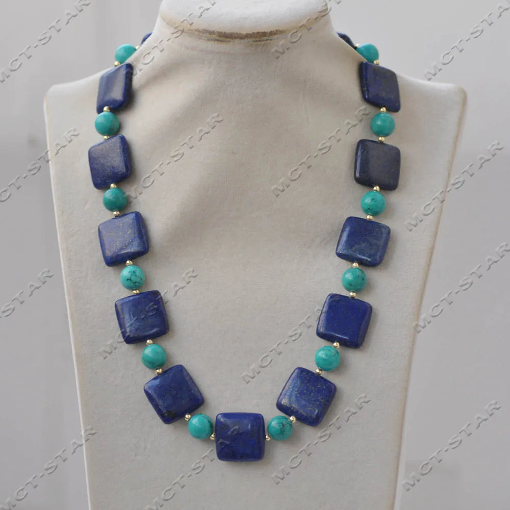 

Набор MTC·STAR, синяя квадратная монета, лазурит, круглое бирюзовое ожерелье, браслет, серьги, ювелирные изделия на заказ (Z13909)