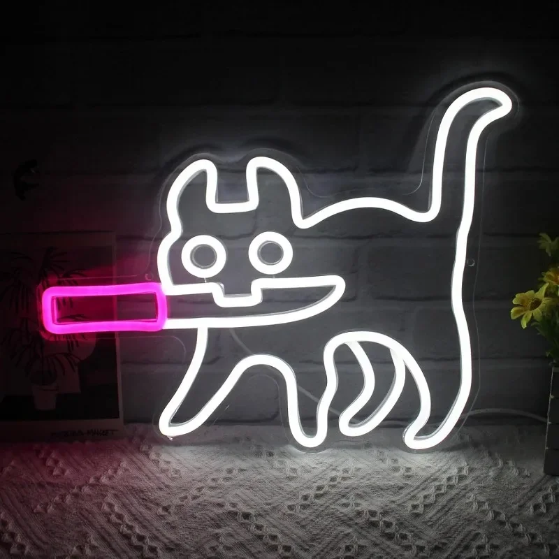 

Cat Neon Light Pink White Cat Neon Light for Wall Decoration Powered Neon Suitable for Game Room Living Room Birthday