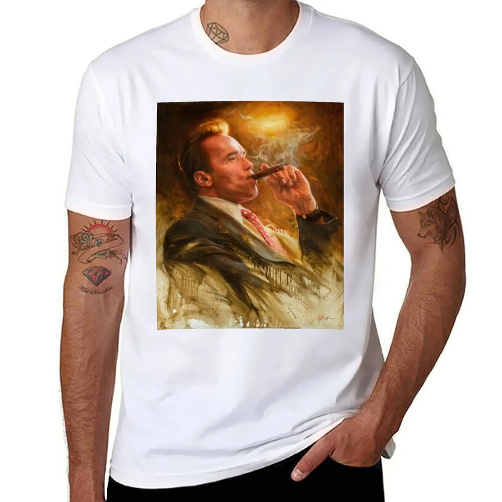 Arnold Schwarzenegger Smoking a Cigar T-Shirt quick-drying funny costumes topping clothes for men