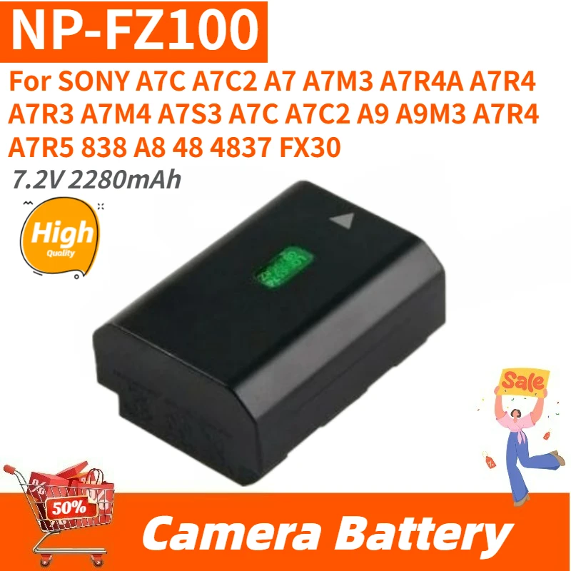 

High Quality NP-FZ100 7.2V 2280mAh Camera Battery For SONY A7R4 A7R3 A7M4 A7S3 A7C A7C2 A7 A7M3 A7R4A A7C A7C2 A9 A9M3 A7R4