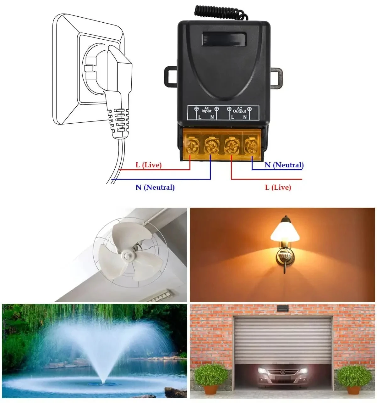 Relay Receiver + On/Off Transmitter AC 220V 20A 1CH 433Mhz Wireless Remote Control Switch RF For Electric Appliance Lamp